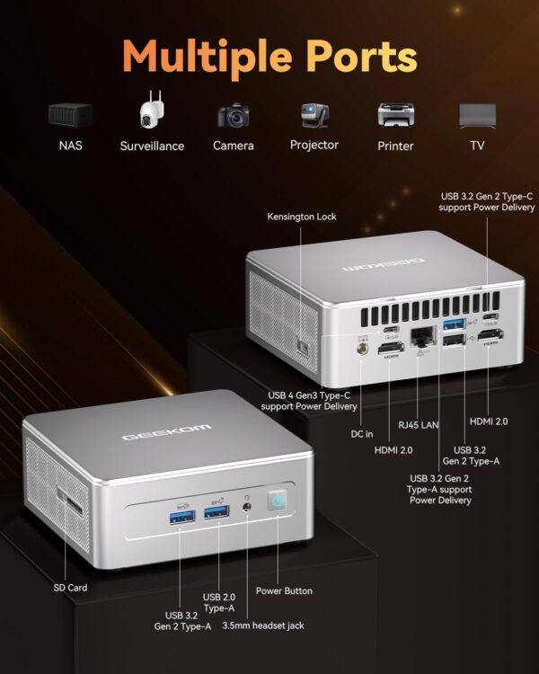 GEEKOM AE7 Mini PC AMD Ryzen 9 7940HS Mini Computers (up to 5.2GHz) 32GB DDR5 5600Mhz RAM 1TB PCIe4.0 SSD Mini Desktop Computer Windows 11 Pro AMD Radeon 780M/8K/WiFi6E/BT5.2/USB4.0 - Image 6