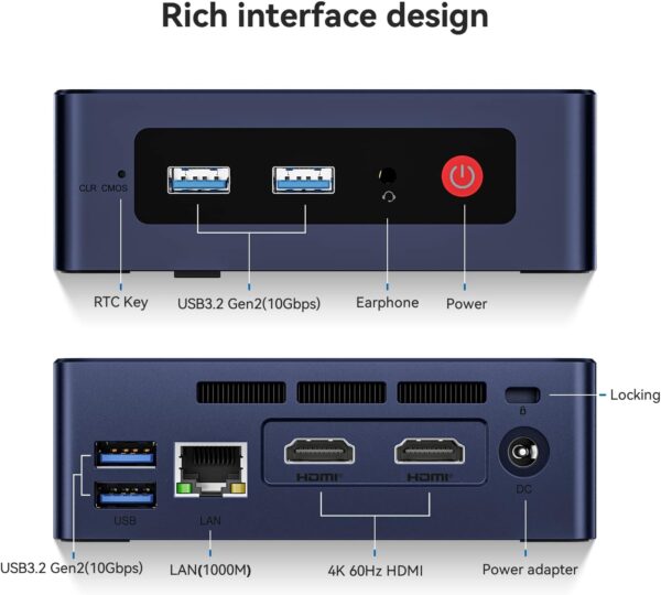 Beelink Mini S12 Mini PC, 12th Intel Alder Lake- N95 (4C/4T, up to 3.4GHz), 8GB DDR4 256GB M.2 SSD, Mini Desktop Computer Support 4K@60Hz Dual Display/BT 4.2/WiFi 5/USB 3.2/Gigabit Ethernet - Image 7