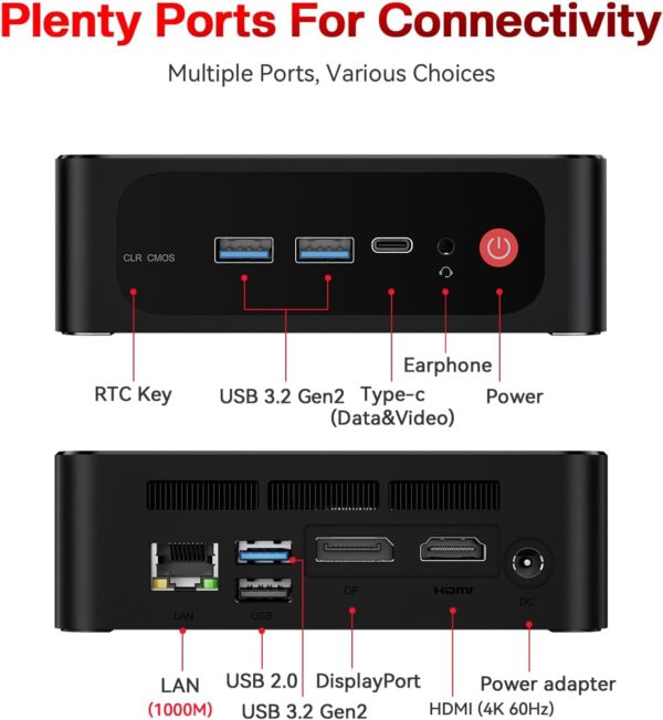 Beelink SER5 Pro Mini PC, AMD Ryzen 7 5850U(7nm, 8C/16T) up to 4.4GHz, Mini Computer 16GB DDR4 RAM 1TB NVME SSD, Micro PC 4K@60Hz Triple Display, Mini Gaming Computer WiFi6/BT5.2/54W/HTPC/W-11 Pro - Image 9