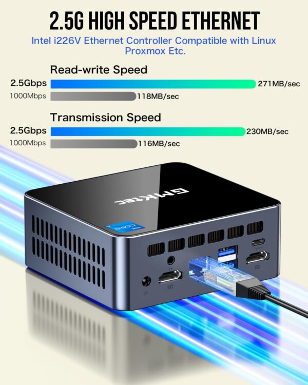 GMKtec Mini Desktop Computer, M3 Intel Core i5 12450H (8C/12T, up to 4.40GHz) Windows 11 Pro Mini PC 16GB DDR4 (8GB*2) 512GB SSD, 2X HDMI 4K, 4X USB 3.2, USB-C, WiFi 6, BT 5.2, RJ45 2.5G Black - Image 7