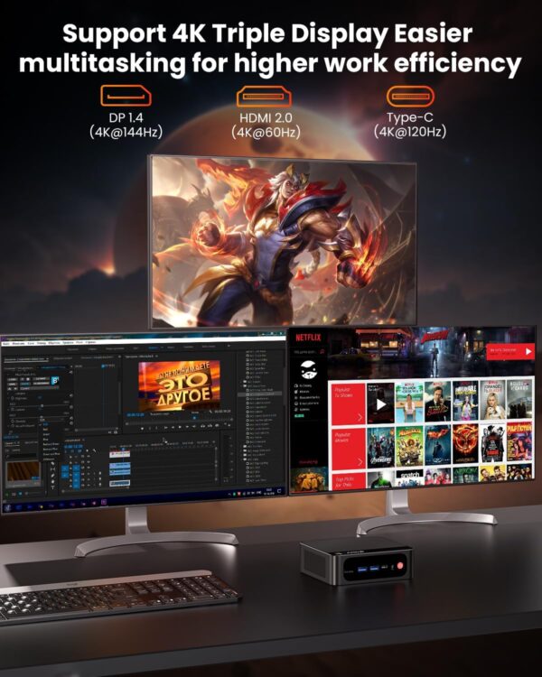Beelink Mini PC Ryzen 7 5850U (8C/16T, Turbo 4.4GHz), 16GB DDR4 RAM 500GB PCIe3.0 SSD Mini Desktop Computers, SER5 PRO Support 4K@60Hz Triple Display/WiFi 6/BT5.2/DP+HDMI+USB-C/USB3.2/RJ45 LAN - Image 8