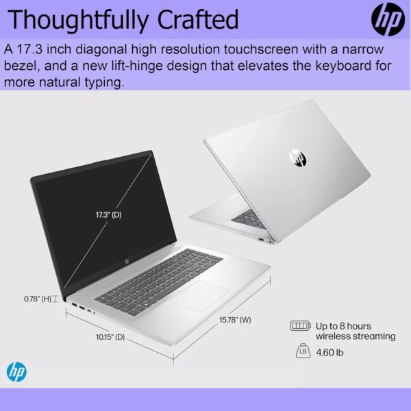 HP Laptop, 17.3" Display, Touch-Screen, 64GB RAM, 2TB Storage(1TB SSD with 128GB Protable Drive and 1TB Cloud Storage), 1-Year Microsoft 365, Intel 4-Core Processor, HDMI, USB-C, Windows 11 - Image 3