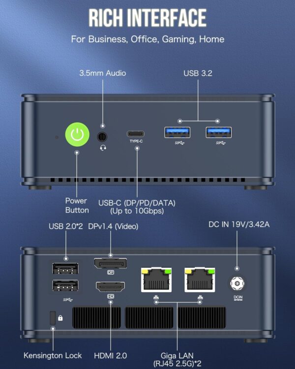 GMKtec M5 Plus Gaming Mini PC Ryzen 7 5825U (Upgraded 5700U), 32GB RAM 1TB SSD Windows 11 Pro Dual NIC LAN 2.5GbE Desktop Computers, Triple 4K Display, WiFi 6E, USB3.2, USB-C, BT 5.2, DP, HDMI 2.0 - Image 7