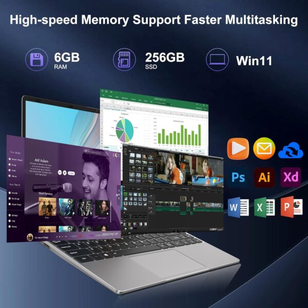 14" Laptop Win 11 256GB SSD Up to 1TB SSD Expand Celeron N4020 Up to 2.8Ghz Dual-Core Processor 6GB DDR4 1920x1080 FHD Dual WiFi BT4.2 with Webcam Keyboard Protect Flim for Business-Gray - Image 3