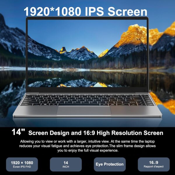 14" Laptop Win 11 256GB SSD Up to 1TB SSD Expand Celeron N4020 Up to 2.8Ghz Dual-Core Processor 6GB DDR4 1920x1080 FHD Dual WiFi BT4.2 with Webcam Keyboard Protect Flim for Business-Gray - Image 4