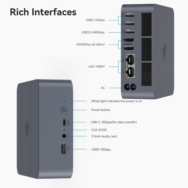 Beelink EQI12 Mini PC,Intel 12th Gen Core i7-12650H (10C/16T,up to 4.7GHz),Mini Computer with 24GB LPDDR5 RAM 500GB M.2 2280 PCle 4.0x4 SSD,4K Dual Screen Display/WiFi6/BT5.2/USB3.2/Dual Gigabit LAN - Image 9