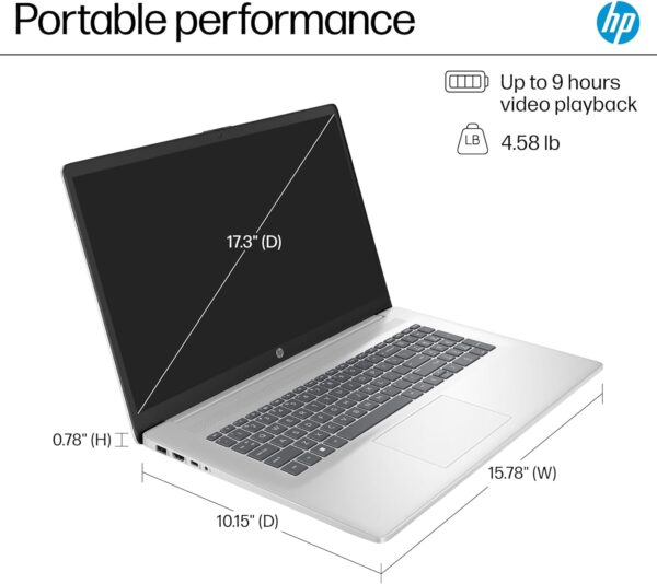 HP 17 Laptop (17.3" FHD Anti-Glare, AMD Ryzen 5 7430U, 32GB RAM, 1TB SSD, 6-Core (> i7-1165G7)), for Business, Enterprise, Students, Long Battery Life, Webcam, Fast Charge, Win 11 Pro w/AI Copilot - Image 5