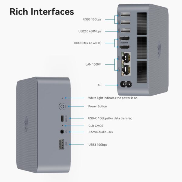 Beelink EQI12 Mini PC,Intel 12th Gen Core i5-12450H (8C/12T,up to 4.4GHz),Mini Computer with 24GB LPDDR5 RAM 500GB M.2 2280 PCle 4.0x4 SSD,4K Dual Screen Display/WiFi6/BT5.2/USB3.2/Dual Gigabit LAN - Image 8