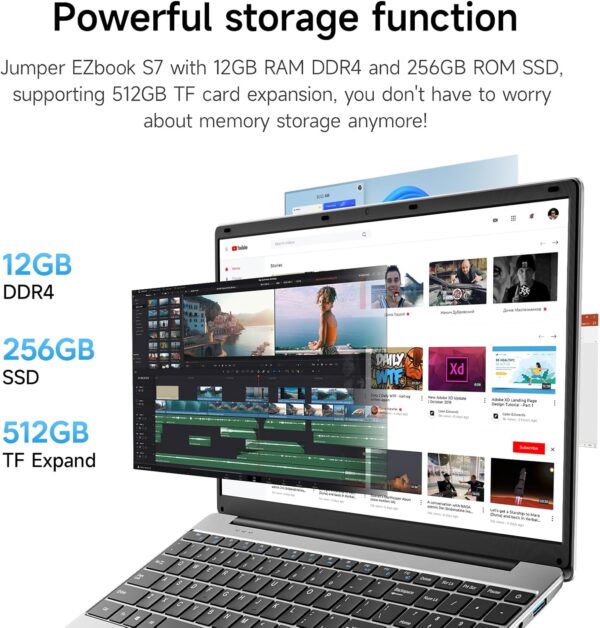 jumper Laptop, 2.9GHz 4-Core N5095 Processor, 12GB DDR4 RAM 256GB SSD, 15.6 inch 1080p FHD IPS Screen, 38Wh Battery, 2 Stereo Speakers, Numeric Keypad, USB3.0, Type-C. - Image 4