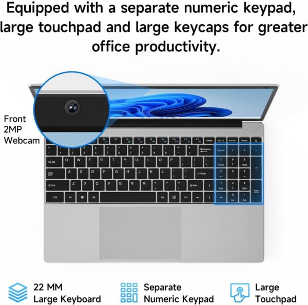 jumper Laptop, 2.9GHz 4-Core N5095 Processor, 12GB DDR4 RAM 256GB SSD, 15.6 inch 1080p FHD IPS Screen, 38Wh Battery, 2 Stereo Speakers, Numeric Keypad, USB3.0, Type-C. - Image 6
