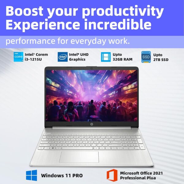 HP 15.6 Portable Touchscreen Laptop - Windows 11 Pro & Microsoft Office, HD Display, Intel Core i3-1215U (up to 4.4GHz), 32GB RAM, 1TB SSD, Wi-Fi, 10h Long Battery Life, with External CD/DVD Drive - Image 4