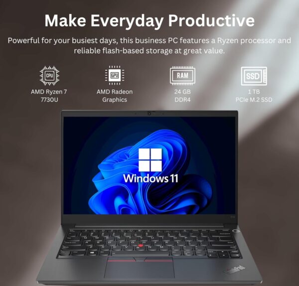 Lenovo ThinkPad E14 Gen 5 Business Laptop, 14" FHD+ Display, AMD Ryzen 7 7730U (Beat i7-1255U), 24GB RAM, 1TB SSD, FP Reader, Backlit Keyboard, HDMI, RJ45, Wi-Fi 6, Windows 11 Pro, Black - Image 3