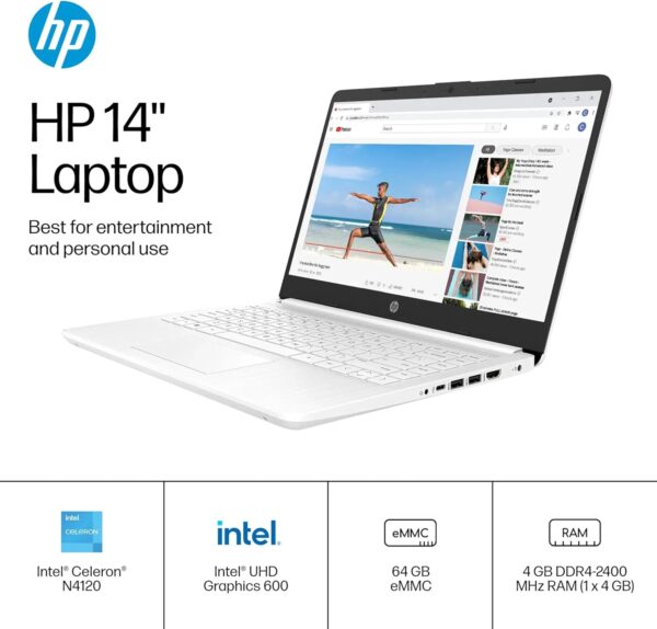 HP 14" Ultra Light Laptop for Student & Home (Intel Quad-Core N4120, 4GB RAM, 128GB(64GB + 64GB SD), 1-Year Office 365) 11-Hr Long Battery Life, Webcam, WiFi, Win 11 Home in S Mode - Snow White - Image 4