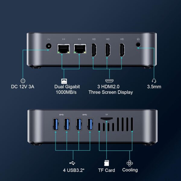 DreamQuest Mini Desktop Computer Windows 11 Pro Preinstalled, Intel 12th N95 (up to 3.4GHz) Mini Pc with 32GB RAM 1TB M.2 SSD, USB3.2, BT4.2,WiFi 5,4k HDMI, Gigabit Port for Home Office - Image 5