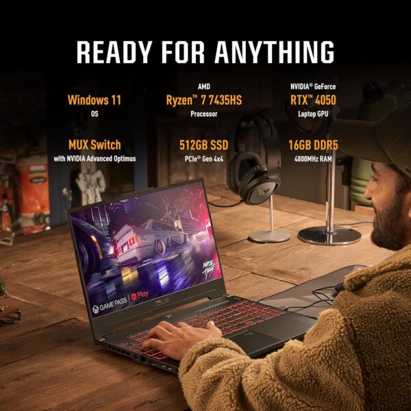 ASUS TUF Gaming A15 Gaming Laptop, 15.6” FHD 144Hz, 100% sRGB Display, GeForce RTX 4050, AMD Ryzen 7 7435HS, 16GB DDR5, 512GB PCIe SSD, Wi-Fi 6, Windows 11, FA507NUR-AS73 - Image 5