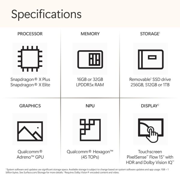 Microsoft Surface Laptop (2024), Windows 11 Copilot+ PC, 15" Touchscreen Display, Snapdragon X Elite (12 core), 16GB RAM, 1TB SSD Storage, Platinum - Image 3