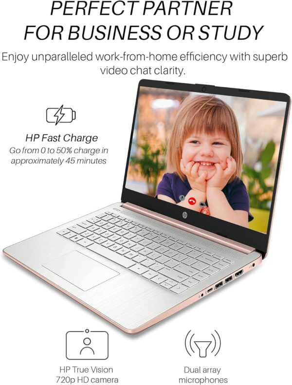 HP 14" Laptop Student Business, with Office Lifetime License & Windows 11 S, Intel Dual-Core N4120, 8 GB RAM, 384 GB Storage(128GB eMMC+256GB Micro SD), Ultra Light, Webcam, WiFi, HDMI, Rose Gold - Image 6