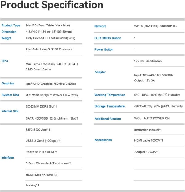 Beelink S12 Pro Mini PC, Intel 12th Gen N100(4C/4T, up to 3.4GHz), 16GB DDR4, 1TB SSD, Mini S12 Computer Support Dual HDMI 4K@60Hz, WiFi 6, BT5.2, NAS, Low Power - Image 10