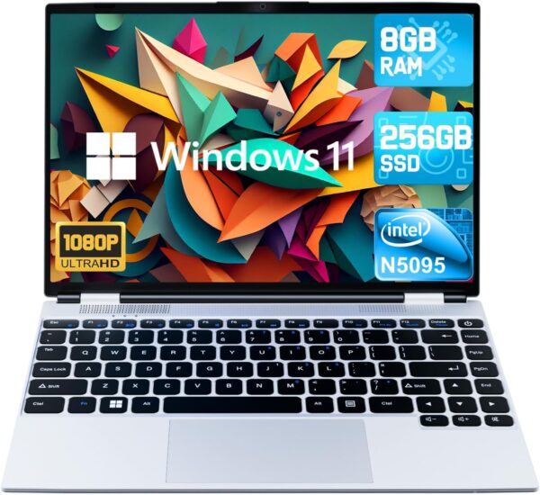 2025 Latest 14'' Laptop Windows 11, 8GB RAM 256GB SSD, Intel N5095 Processor(Max 2.9 GHz), 1080P Full HD Display, TF Card Slot, USB-C, Mini-HDMI, Webcam, WiFi, Bluetooth, Lightweight(Silver) - Image 2