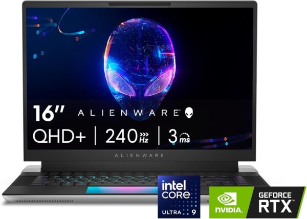 Alienware X16 R2 Gaming Laptop - 16-inch QHD+ 240Hz 3ms Display, Intel Core Ultra 9-185H, 32GB LPDDR5X RAM, 1TB SSD, NVIDIA GeForce RTX 4080 12GB GDDR6, Windows 11 Home, Onsite Service - Lunar Silver - Image 2