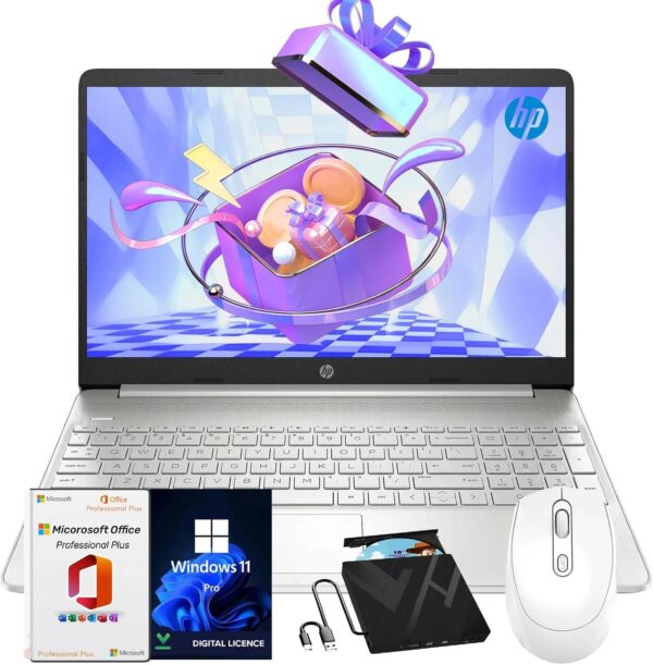 HP 15.6 Portable Touchscreen Laptop - Windows 11 Pro & Microsoft Office, HD Display, Intel Core i3-1215U (up to 4.4GHz), 32GB RAM, 1TB SSD, Wi-Fi, 10h Long Battery Life, with External CD/DVD Drive - Image 2