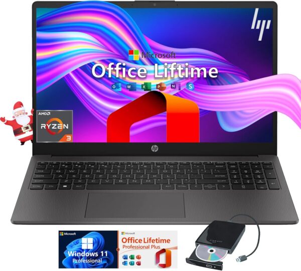 HP 255-G10 Business Laptop Computer - w/Microsoft Office Lifetime & Free CD/DVD Drive - 15.6" Full HD - Ryzen 3 7330U (Beat Intel i5-1135G7) - Wi-Fi 6 -Win 11 Pro w/Laptop Bundle (32GB RAM | 1TB SSD) - Image 2