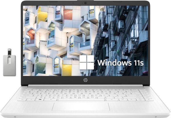 HP Premium 14" Stream HD Laptop, Intel Celeron N4120 CPU, 16GB RAM, 64GB eMMC, Webcam, UHD Graphics, Bluetooth, WiFi, HDMI, 1 Year Office 365, Win 11s, White, 32GB Hotface USB Card - Image 2