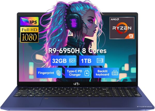 NIMO 17.3 FHD IPS Gaming Laptop Computer, 8 Cores AMD Ryzen 9 Pro 6950H 680M DDR5(Up to 4.9GHz, Beatsi9-10900), 32GB RAM 1TB SSD, 100W Type C, Backlit Keyboard, WiFi 6, Long Battery Life, Win 11 - Image 2