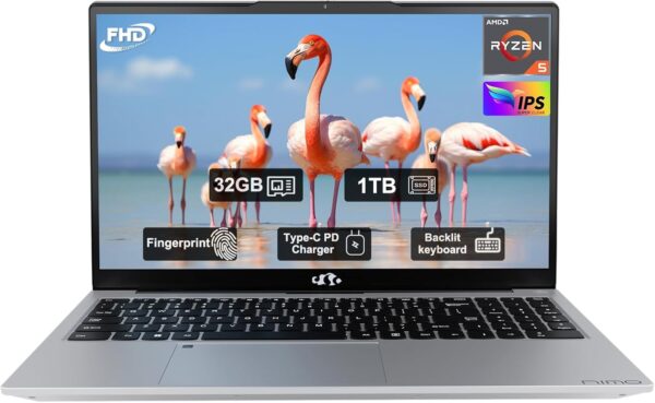 15.6" FHD IPS Business Laptop, 32GB RAM 1TB SSD, AMD Ryzen 5(Beat i3-1215U, 4 Cores Up to 3.7GHz), 65W Type-C, 2 Years Warranty, Fingerprint, Backlit Keyboard, Wi-Fi 5, BT5.2, Numpad, Silver - Image 2