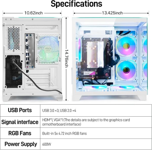 LXZ Desktop Computer AMD Ryzen 7-5700G 8 core 3.9GHz, 16G DDR4 RAM, 1TB NVME SSD, Tower Computer with 600W Power Supply for Gaming, Home and Office (White) - Image 4