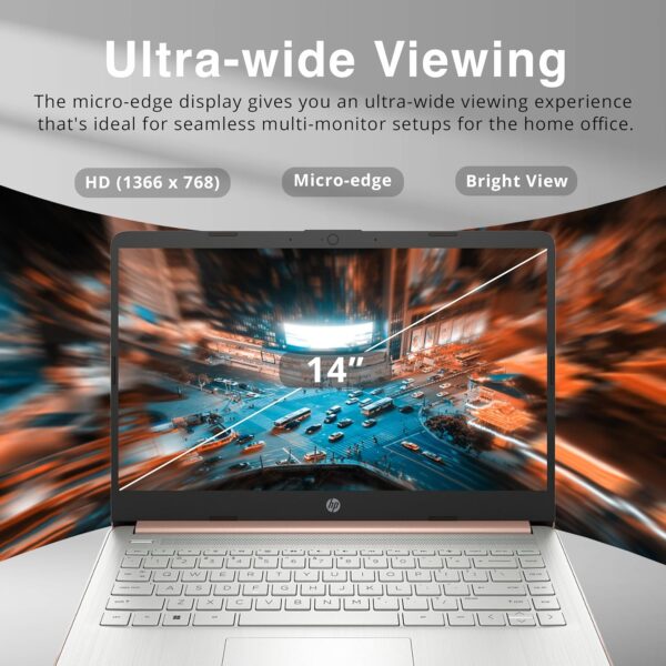 HP Stream 14" HD BrightView Laptop, Intel Celeron N4120 Processor, 8GB RAM, 64GB SSD, Intel UHD Graphics, 720p Webcam, WiFi, HDMI, Win 11 S, Gold (Renewed) - Image 4