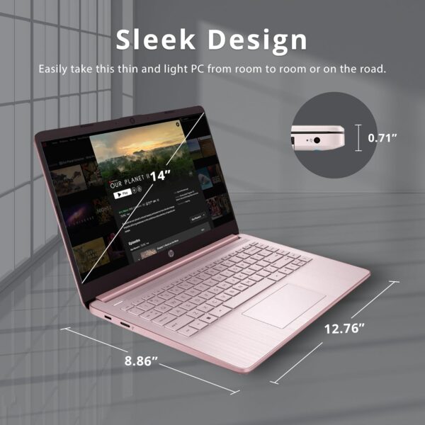 HP Stream 14" HD BrightView Laptop, Intel Celeron N4120 Processor, 16GB RAM, 64GB SSD, Intel UHD Graphics, 720p Webcam, WiFi, HDMI, Win 11 S, Pink (Renewed) - Image 8