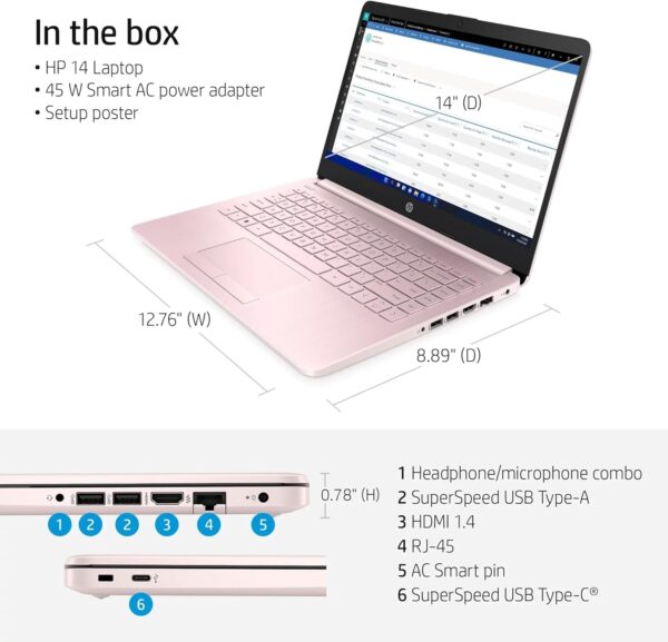 HP New 14" HD Ultra Light Thin Laptop, Quad-Core Intel Celeron Processor, 16GB RAM, 320GB (64GB eMMC+ 256GB Card), Wi-Fi, Upto 11 Hours, Windows 11 S + 1 Year Office 365+HubxcelAccessory, Pink - Image 7