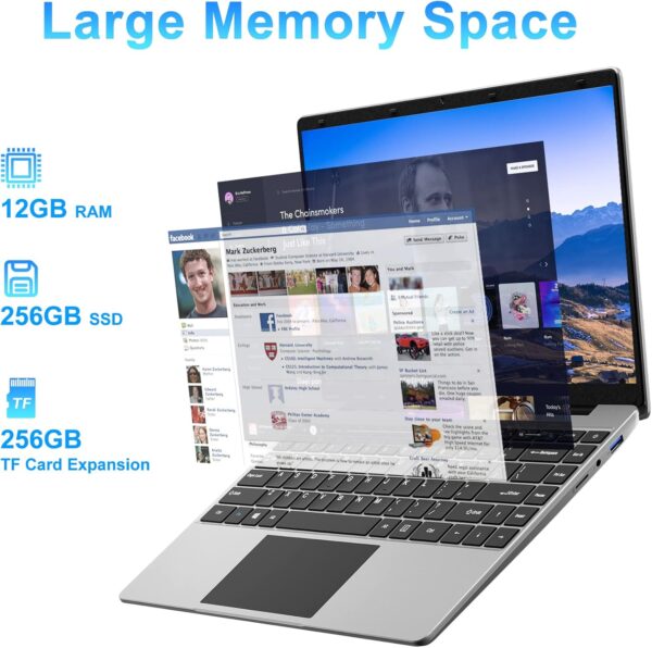 jumper Laptop, 12GB LPDDR4 RAM, 256GB SSD ROM, 14 Inch 1080p FHD IPS Screen, Windows 11 Laptops Computer with Celeron 4-Core Processor, UHD Graphics 600, 2 Stereo Speaker, Portable. - Image 3