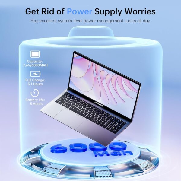 ACEMAGIC 2025 Laptop,17.3-Inch FHD Display Laptop Computer with Quad Core-12th Alder Lake N97(Up to 3.6GHz), 16GB RAM 512GB ROM Gaming Laptop Computer, 6000Mah Battery,Silver - Image 5