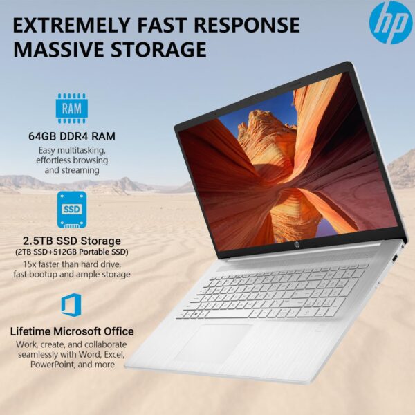 HP 2025 17 Inch Laptop Computer, 17.3 IPS FHD Business Laptop PC, AMD Ryzen 5 6-Core, 64GB RAM 2.5TB Storage (2TB SSD+512GB PSSD), Windows 11 Pro Laptop Copilot AI Lifetime Office, 10-Key Number Pad - Image 6