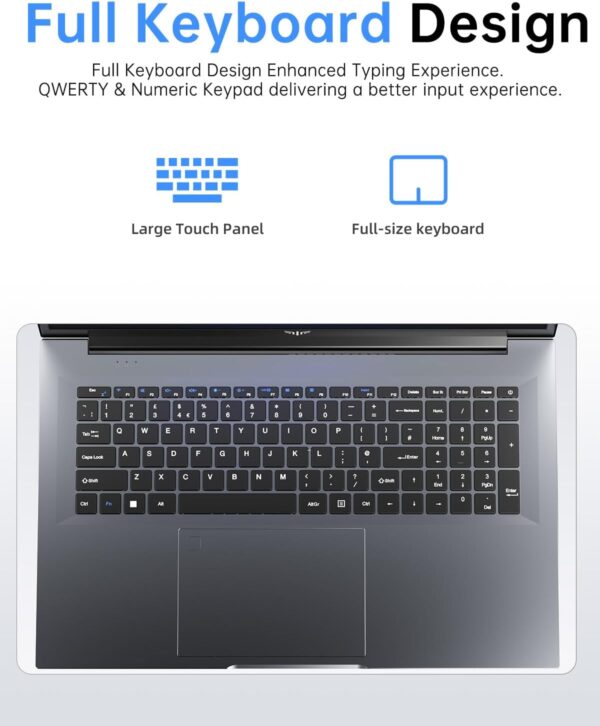 2025 Laptop Computer with Windows 11 PRO,18.5" FHD Display,Intel N150 Quad-Core Processor Up to 3.6GHZ,16GB DDR4 RAM 512GB SSD, 8000 mAh Battery,WiFi 5 Laptops for Business Office Student - Image 9