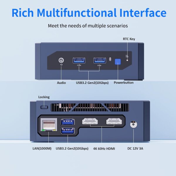 Mini PC, Intel 12th Gen Alder Lake-N95(up to 3.4GHz), Mini Desktop Computers 16GB DDR4 512GB M.2 SSD, Micro PC Support 2.5’’ SSD/4K Dual HDMI/ 4*USB 3.2/ WiFi 5/ BT 4.2/ 1000M LAN for Home Office - Image 4