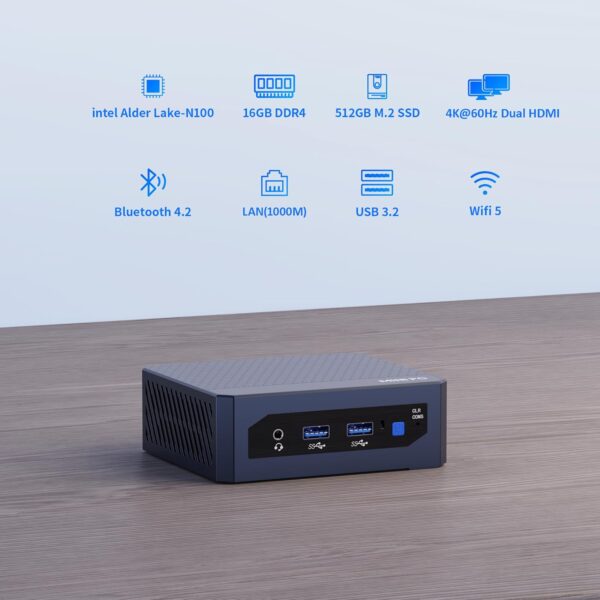 Mini PC, Intel 12th Gen Alder Lake-N95(up to 3.4GHz), Mini Desktop Computers 16GB DDR4 512GB M.2 SSD, Micro PC Support 2.5’’ SSD/4K Dual HDMI/ 4*USB 3.2/ WiFi 5/ BT 4.2/ 1000M LAN for Home Office - Image 10