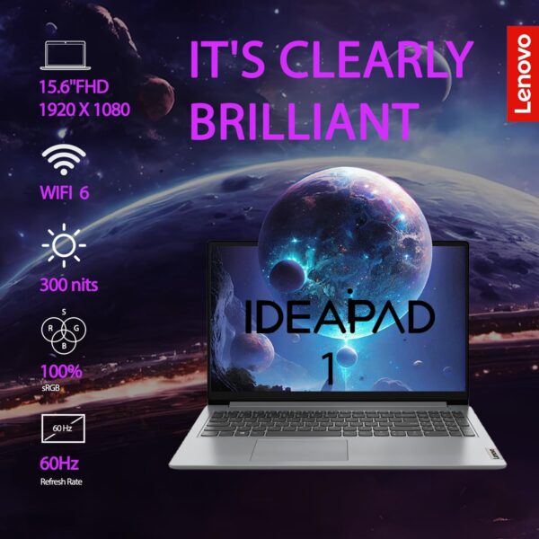 Lenovo Essential Laptop | Ideapad 1i | 12GB RAM | 15.6" FHD Display | 512GB PCIe+128GB eMMc Storage | 1 Yr Office 365 + Lenovo ADP | Intel Dual-Cores Processor | HDMI | Wi-Fi 6 | Win 11 Home | Gray - Image 4