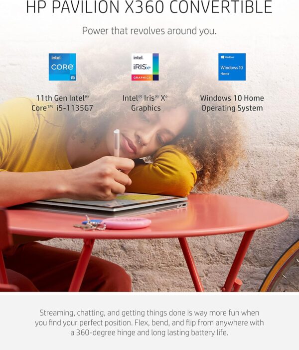 HP Pavilion x360 14” Touchscreen Laptop, 11th Gen Intel Core i5-1135G7, 8 GB RAM, 256 GB SSD Storage, Full HD IPS Display, Windows 10 Home OS, Long Battery Life, Work & Streaming (14-dw1024nr, 2021) - Image 3