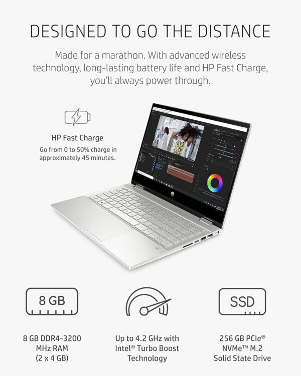 HP Pavilion x360 14” Touchscreen Laptop, 11th Gen Intel Core i5-1135G7, 8 GB RAM, 256 GB SSD Storage, Full HD IPS Display, Windows 10 Home OS, Long Battery Life, Work & Streaming (14-dw1024nr, 2021) - Image 4