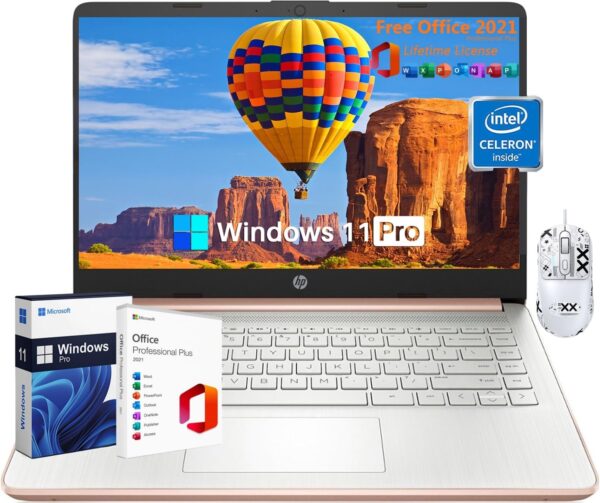 HP 14" Laptop Student Business, with Office Lifetime License & Windows 11 Pro, Intel Dual-Core N4120, 16 GB RAM, 384 GB Storage(128GB eMMC+256GB Micro SD), Ultra Light, Webcam, WiFi, HDMI, Rose Gold - Image 2