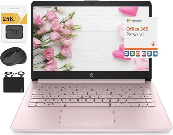 HP New 14" HD Ultra Light Thin Laptop, Quad-Core Intel Celeron Processor, 16GB RAM, 320GB (64GB eMMC+ 256GB Card), Wi-Fi, Upto 11 Hours, Windows 11 S + 1 Year Office 365+HubxcelAccessory, Pink - Image 2