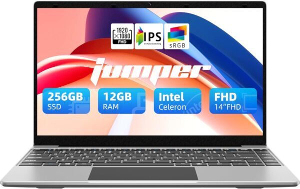 jumper Laptop, 12GB LPDDR4 RAM, 256GB SSD ROM, 14 Inch 1080p FHD IPS Screen, Windows 11 Laptops Computer with Celeron 4-Core Processor, UHD Graphics 600, 2 Stereo Speaker, Portable. - Image 2