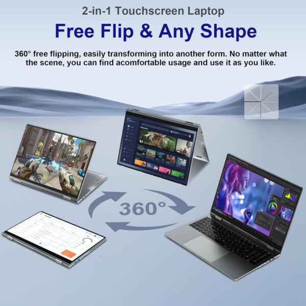 jumper 16 inch Convertible Laptop, 2 in 1 Laptop Computer with FHD 360 Degree Touchscreen, 16GB RAM 640GB Storage, Backlit Keyboard, Fingerprint Reader, 53.2WH, WiFi 6, 1 Year Office 365 - Image 3