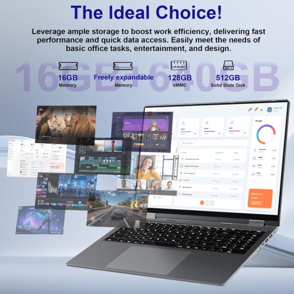 jumper 16 inch Convertible Laptop, 2 in 1 Laptop Computer with FHD 360 Degree Touchscreen, 16GB RAM 640GB Storage, Backlit Keyboard, Fingerprint Reader, 53.2WH, WiFi 6, 1 Year Office 365 - Image 5