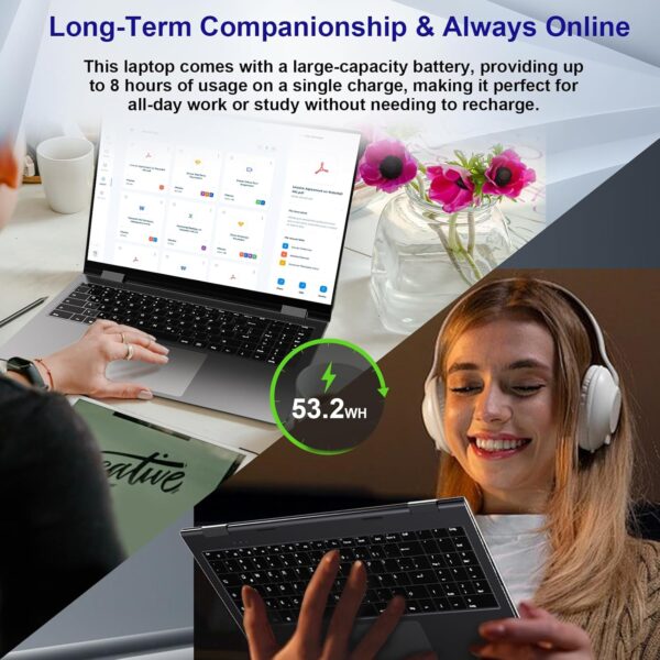 jumper 16 inch Convertible Laptop, 2 in 1 Laptop Computer with FHD 360 Degree Touchscreen, 16GB RAM 640GB Storage, Backlit Keyboard, Fingerprint Reader, 53.2WH, WiFi 6, 1 Year Office 365 - Image 9