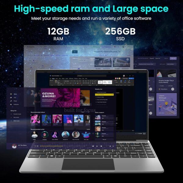 jumper Laptop, 14 Inch FHD Display, 12GB RAM 256GB SSD, Laptop Computer with J4105 CPU, Thin & Portable, 2.4/5G WiFi, BT4.0 - Image 3