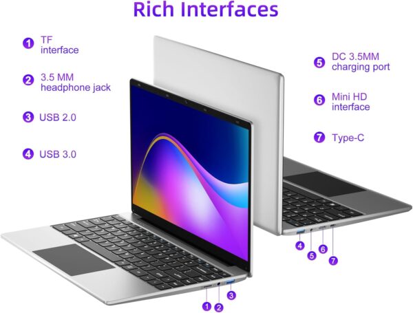 jumper Laptop, 14 Inch FHD Display, 12GB RAM 256GB SSD, Laptop Computer with J4105 CPU, Thin & Portable, 2.4/5G WiFi, BT4.0 - Image 6